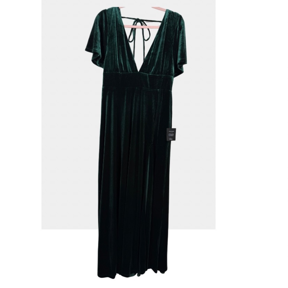 Lulus Elegant V-Neck Green Velvet Dress XL - Picture 13 of 15